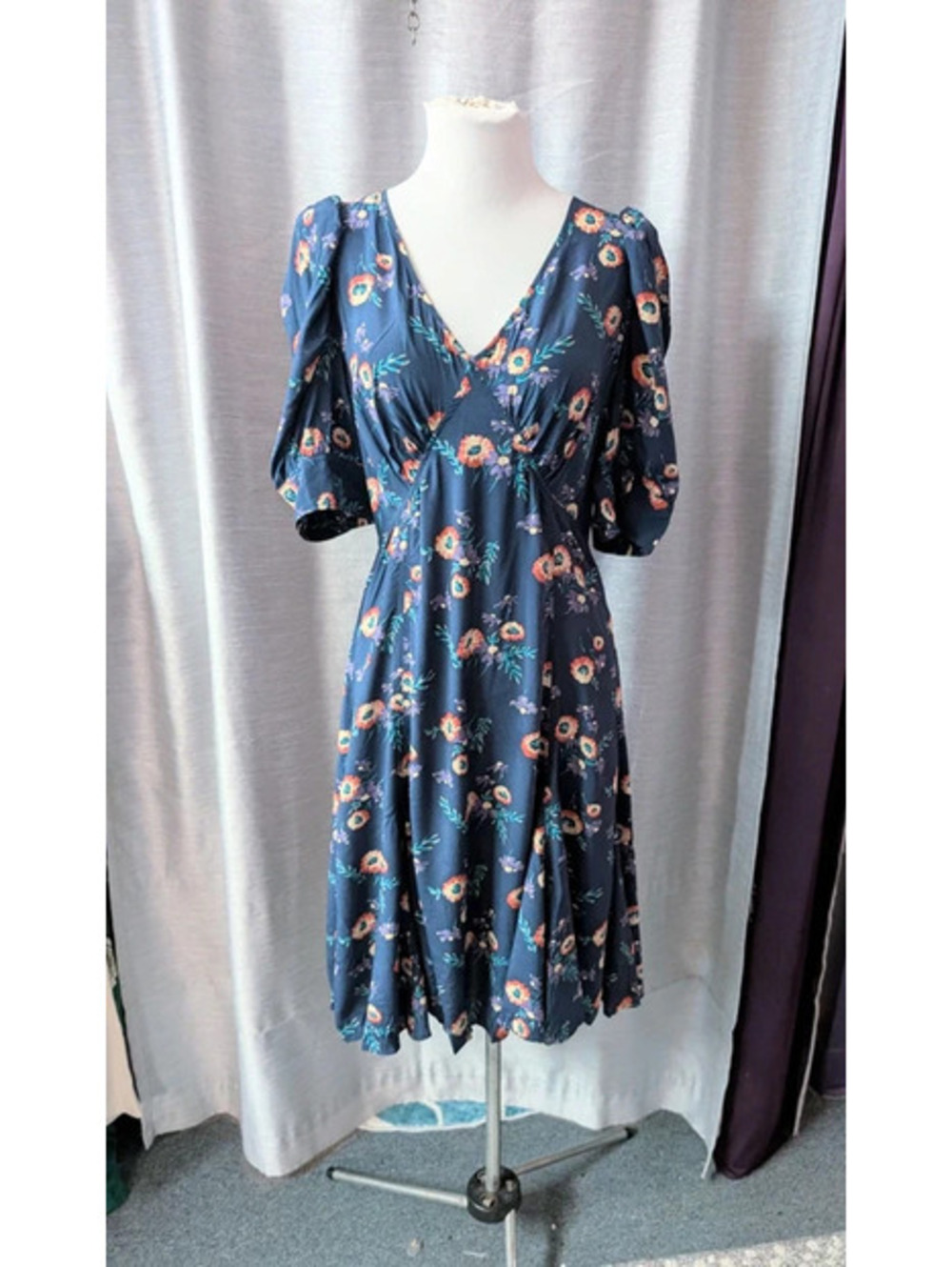 Ralph Lauren Polo Navy Floral 30s Style Dress 14 NWT